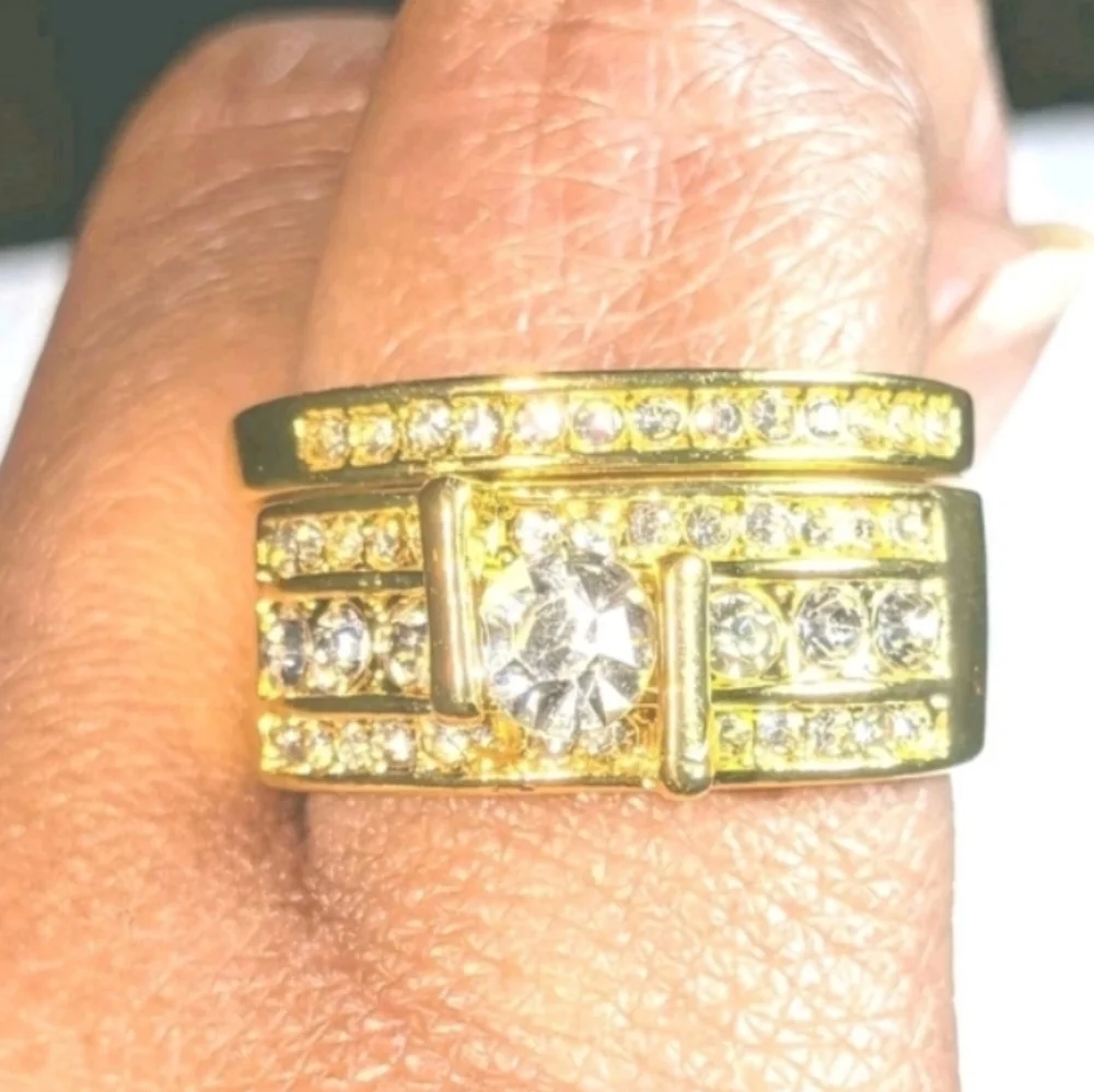 2.5 ct Round Cut Simulated Diamonds Mens Wedding Set Ring 14k Yellow gold Plated